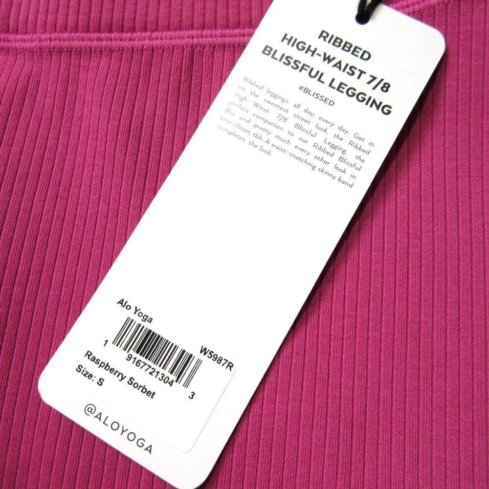 NWT Alo Yoga Ribbed High-Waist 7/8 Blissful Legging in Raspberry Sorbet S